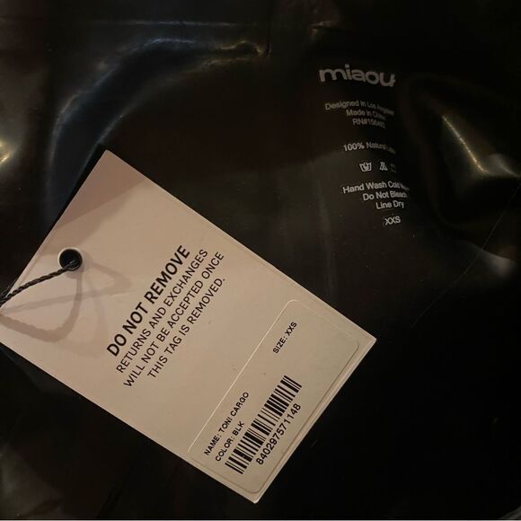 MIAOU Toni Black Latex Flares Buckle Cargo Pants Revolve Sz XXS NWT $450 - Picture 7 of 12